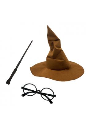 Harry Potter Şapkası + Harry Potter Asası + Harry Potter Gözlüğü Çocuk Boy