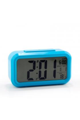 Işık Sensörlü Termometreli Alarmlı Dijital Masa Saati Higrometre Mavi