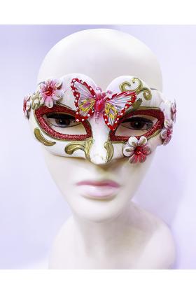 Kelebek İşlemeli Masquerade Venedik Maskesi Kırmızı Renk 7x16 cm