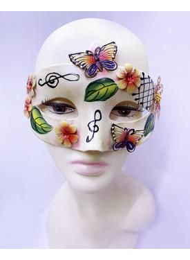 Kelebek ve Çiçek İşlemeli Venedik Maskesi Kırmızı Renk 10x18 cm