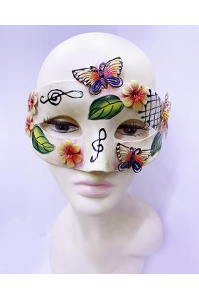 Kelebek ve Çiçek İşlemeli Venedik Maskesi Kırmızı Renk 10x18 cm