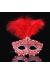 Kırmızı Dantel İşlemeli Kırmızı Tüylü Balo Parti Maskesi 17x20 cm