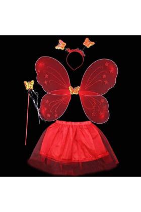 Kırmızı Kelebek Kostümü - Kırmızı Kelebek Kostüm Aksesuar Seti 4 Parça