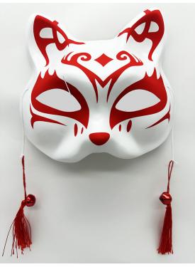 Kırmızı Püsküllü Boncuklu Plastik Kedi Maskesi 1 No 17x18 cm