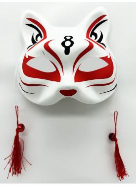 Kırmızı Püsküllü Boncuklu Plastik Kedi Maskesi 2 No 17x18 cm