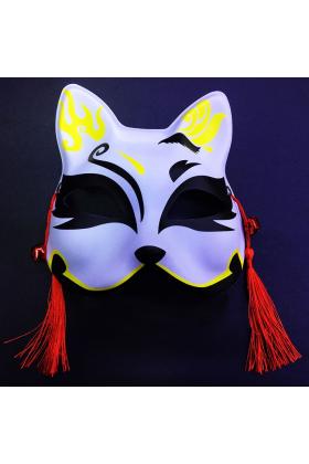 Kırmızı Püsküllü Boncuklu Sarı Siyah Renk Temalı Plastik Kedi Maskesi