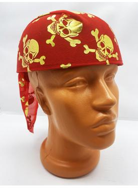 Kırmızı Renk Altın Kuru Kafa Baskılı Tas Korsan Şapkası