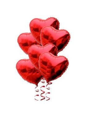 Kırmızı Renk 45 cm Kalp Folyo Balon Demeti 6 Adet ( Helyumsuz )
