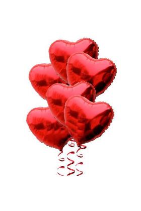 Kırmızı Renk 45 cm Kalp Folyo Balon Demeti 6 Adet ( Helyumsuz )