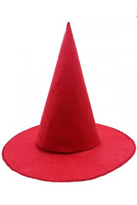 Kırmızı Renk Keçe Cadı Şapkası Yetişkin Çocuk Uyumlu 35X38 cm