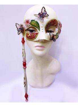 Kırmızı Renk Kelebek İşlemeli Tutmalı Venedik Göz Maskesi 33x17 cm