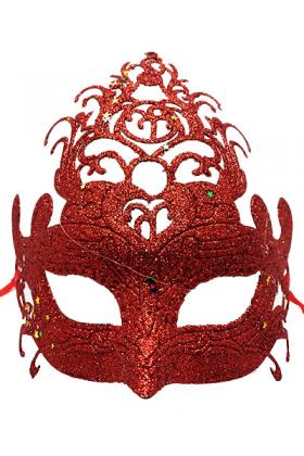Kırmızı Renk Parti Maskesi - Parlak Kırmızı Sim Balo Maskesi 21x20 cm