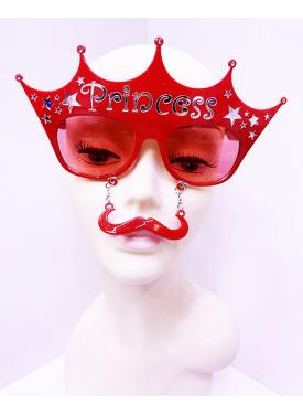 Kırmızı Üzeri Gümüş Renk Prenses Yazılı Parti Gözlüğü 10x17 cm