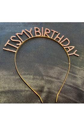 Kristal Taşlı İts My Birthday Doğum Günü Tacı Rose Gold 16x17 cm
