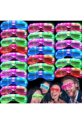 Led Işıklı Pilli Panjur Şekilli Rengarenk Yanıp Sönen Lüks Parti Gözlüğü Karışık 12 Adet