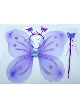 Lila Renk Kelebek Kanadı Tacı ve Sopası 50x37 cm