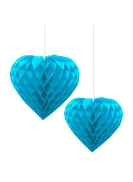 Mavi Renk Kalp Şekilli Petek Kağıt Süs Dekor Asma Süsleme 25 cm 1 Adet
