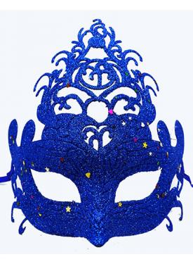 Mavi Renk Parti Maskesi - Parlak Mavi Sim Balo Maskesi 21x20 cm