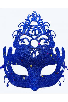 Mavi Renk Parti Maskesi - Parlak Mavi Sim Balo Maskesi 21x20 cm