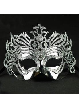 Metalik Gümüş Renk Masquerade Kelebek Simli Parti Maskesi 23x14 cm