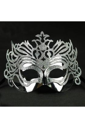 Metalik Gümüş Renk Masquerade Kelebek Simli Parti Maskesi 23x14 cm