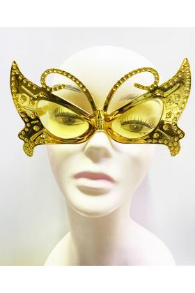 Metalize Kelebek Şekilli Parlak Parti Gözlüğü Altın Renk 15x9 cm