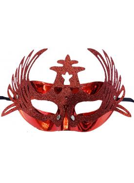 Metalize Kırmızı Renk Simli Geyik Balo Parti Maskesi 15x23 cm