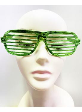 Metalize Panjur Şekilli Parlak Parti Gözlüğü Yeşil Renk 15x6 cm