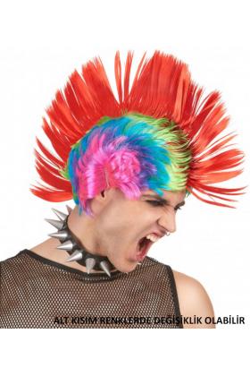 Mohican Mohawk Punk 70 li Yıllar 80 li Yıllar Peruğu Rainbow Peruk Kırmızı Saçaklı