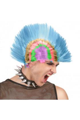 Mohican Mohawk Punk 70 li Yıllar 80 li Yıllar Peruğu Rainbow Peruk Mavi Saçaklı