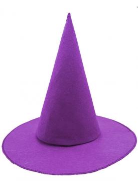 Mor Renk Keçe Cadı Şapkası Yetişkin Çocuk Uyumlu 35X38 cm
