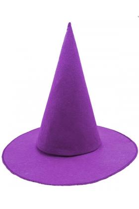 Mor Renk Keçe Cadı Şapkası Yetişkin Çocuk Uyumlu 35X38 cm