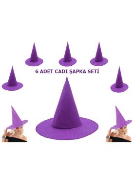 Mor Renk Keçe Cadı Şapkası Yetişkin Çocuk Uyumlu 6 Adet