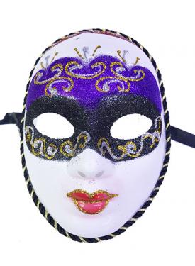 Mor Renk Masquerade Simli Yılbaşı Parti Maskesi Tam Yüz Yetişkin