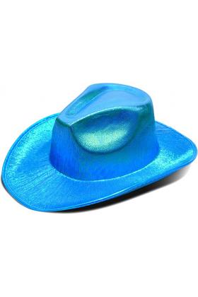 Neon Hologramlı Kovboy Model Parti Şapkası Mavi Yetişkin 39X36X14 cm