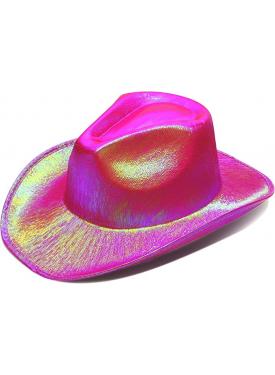 Neon Hologramlı Kovboy Model Parti Şapkası Fuşya Yetişkin 39X36X14 cm