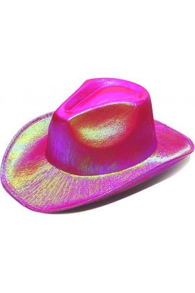 Neon Hologramlı Kovboy Model Parti Şapkası Fuşya Yetişkin 39X36X14 cm