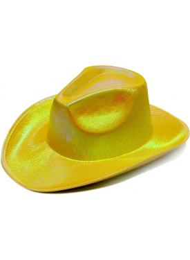 Neon Hologramlı Kovboy Model Parti Şapkası Sarı Yetişkin 39X36X14 cm
