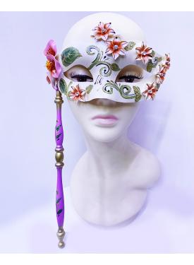 Pembe Renk Çiçek İşlemeli Tutmalı Venedik Göz Maskesi 33x17 cm