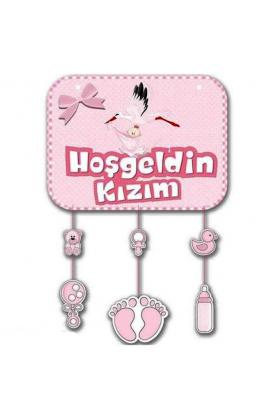 Pembe Renk Hoşgeldin Kızım Temalı Kapı Süsü Süsleme 40x60 cm