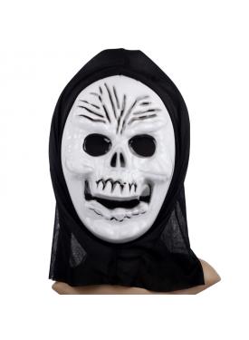 Plastik Kafatası Maskesi - Kapişonlu İskelet Maskesi 27x20 cm