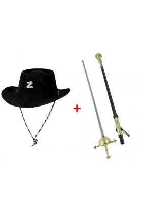 Plastik Zorro Kılıcı ve Z Baskılı Plastik Zorro Şapkası
