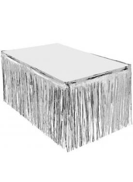 Püsküllü Işıltılı Metalize Gümüş Renk Masa Eteği 75 cm x 4 m