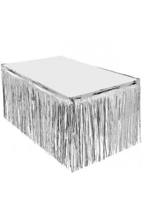 Püsküllü Işıltılı Metalize Gümüş Renk Masa Eteği 75 cm x 4 m