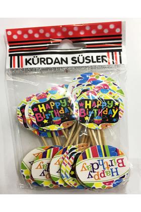 Rengarenk Happy Birthday Parti Kürdan Süsü 20 Adet