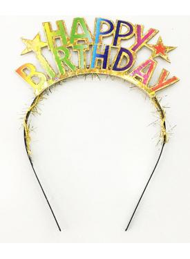 Rengarenk Happy Birthday Yazılı Altın Renk Unicorn Doğum Günü Tacı
