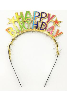 Rengarenk Happy Birthday Yazılı Altın Renk Unicorn Doğum Günü Tacı