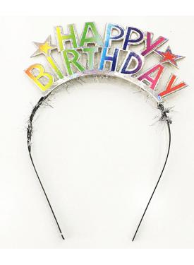 Rengarenk Happy Birthday Yazılı Gümüş Renk Unicorn Doğum Günü Tacı