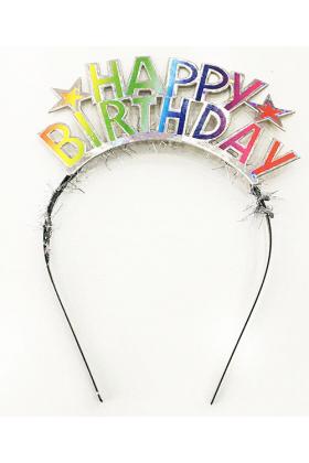 Rengarenk Happy Birthday Yazılı Gümüş Renk Unicorn Doğum Günü Tacı