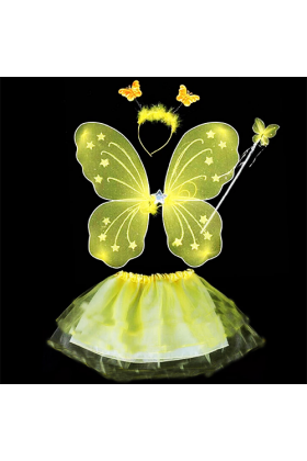 Sarı Kelebek Kostümü - Sarı Kelebek Kostüm Aksesuar Seti 4 Parça